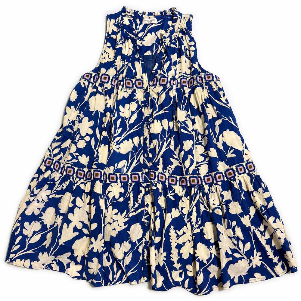 Olivia James The Label Blue and Cream Women’s Size Large Dress